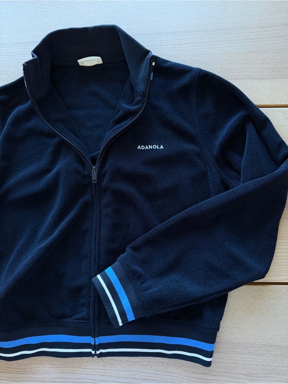 ADANOLA Navy Zip-Up Track Jacket with Blue Stripe Trim